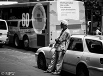 Queen Street Auckland city, black and white photo by Mike Wheelton